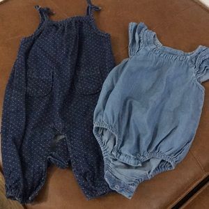 Set of denim baby girl rompers